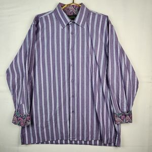 Inserch Icon 2XL Jacquard Cotton Purple/White Stripe Button Up Flip Cuff Shirt